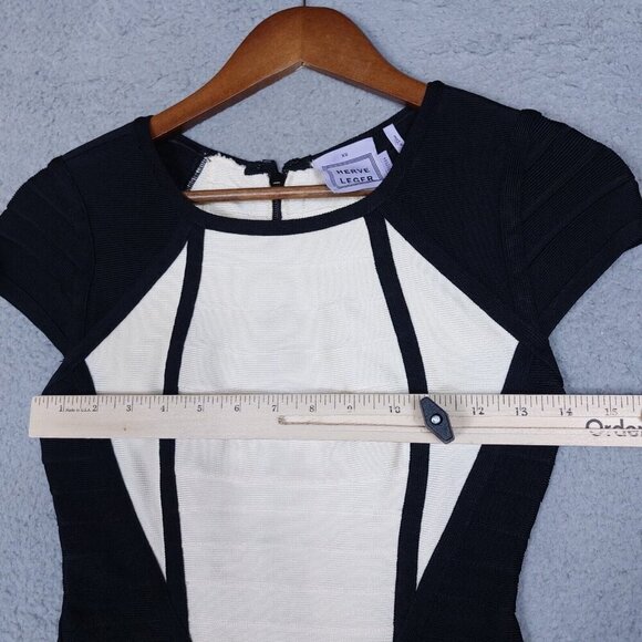 Herve Leger Akira Dress Women's XS Black White Colorblock Bandage Bodycon Fitted - Picture 6 of 10